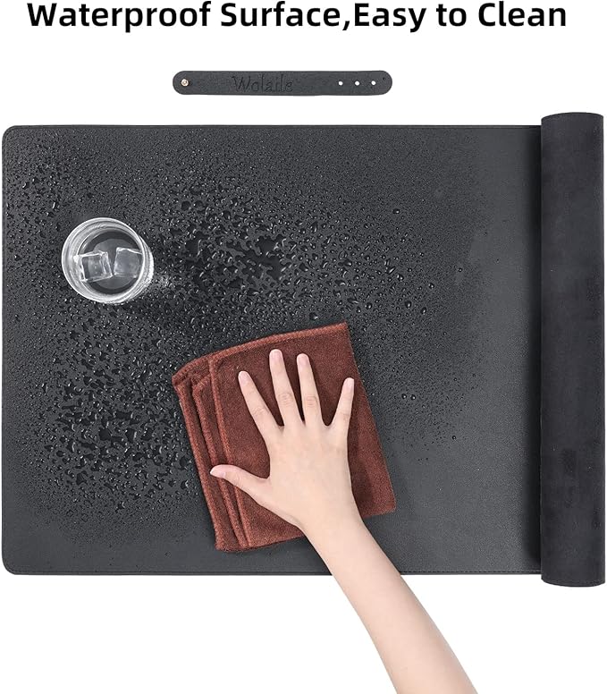 Wolaile Desk Pad 36x17 inches,PU Leather Desk Blotter,Non-Slip Base Waterproof Surface Office Desk Mat Protector,Old Desktop Cover Decor,Large Mouse Pad,Black