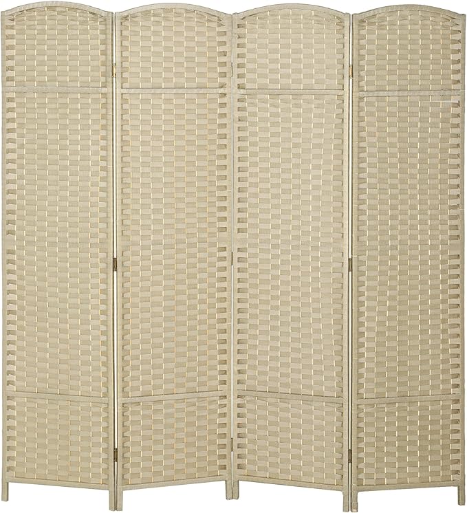 HOMCOM Room Divider, 4 Panel Folding Privacy Screen, 5.6' Tall Freestanding Partition for Home Office, Bedroom, Beige