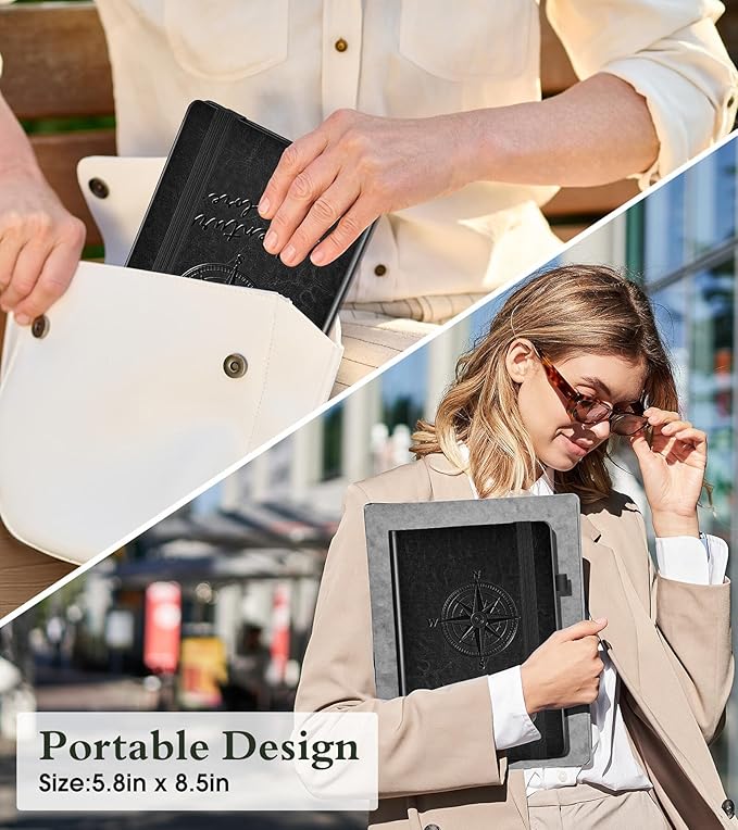 PAIBAS Graph Notebook for Women Men, 160 Pages Grid Paper, Graphing Notebooks for School, Work, Quad Ruled, Inner Pocket, A5 Hardcover Vintage Leather Journals for Writing, 5.8"x8.5" (Black)