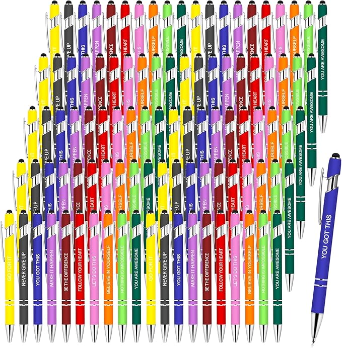 Greengines 100 PCS Inspirational Pens Bulk, Motivational Ballpoint Pen with Stylus Tip Funny Ink Pens Bulk Inspirational Gifts for Women Coworkers Office Supplies Black Ink…