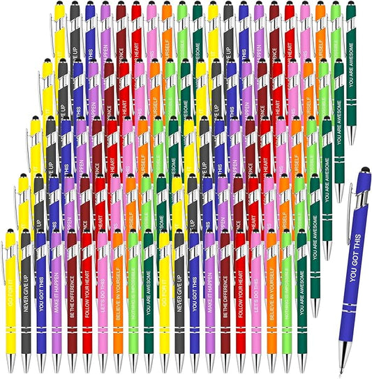 Greengines 100 PCS Inspirational Pens Bulk, Motivational Ballpoint Pen with Stylus Tip Funny Ink Pens Bulk Inspirational Gifts for Women Coworkers Office Supplies Black Ink…