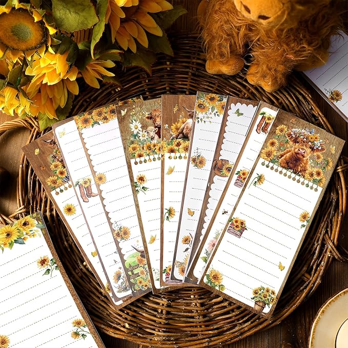 Eaasty 12 Pcs Highland Cattle Magnetic Notepads for Refrigerator Highland Cow Monthly Magnetic Grocery List 9 x 3.5 Magnet Memo Pads 30 Sheet Per Pad Shopping to Do List for January to December
