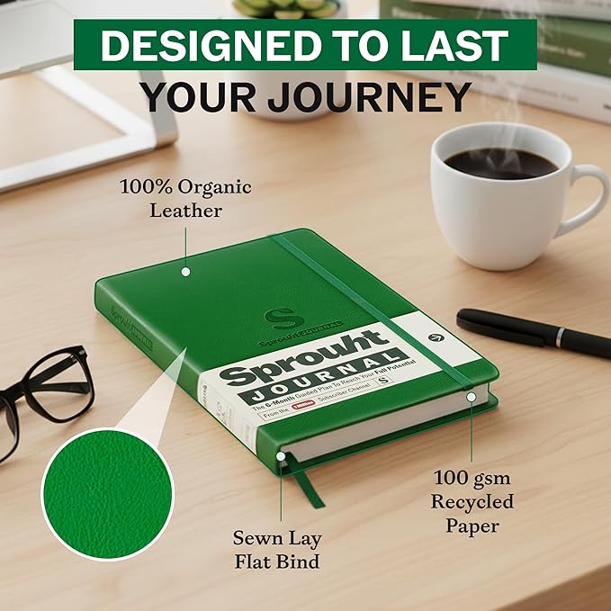 Sprouht Guided Journal for Goal Setting | 6-Month Life Planner with Daily, Weekly & Monthly Tracking | Personal Growth & Life Clarity System | Undated Productivity Daily Journal for Men & Women