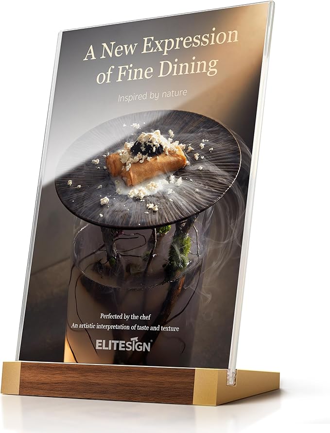 1 Pack Acrylic Sign Holder 8.5 x 11 Inch with Walnut Wood Base, Clear Tabletop Acrylic Display for Menu & Flyer Holder, Commercial Table Frames for Restaurant, Office, Coffee, Bar, Wedding, Hotel