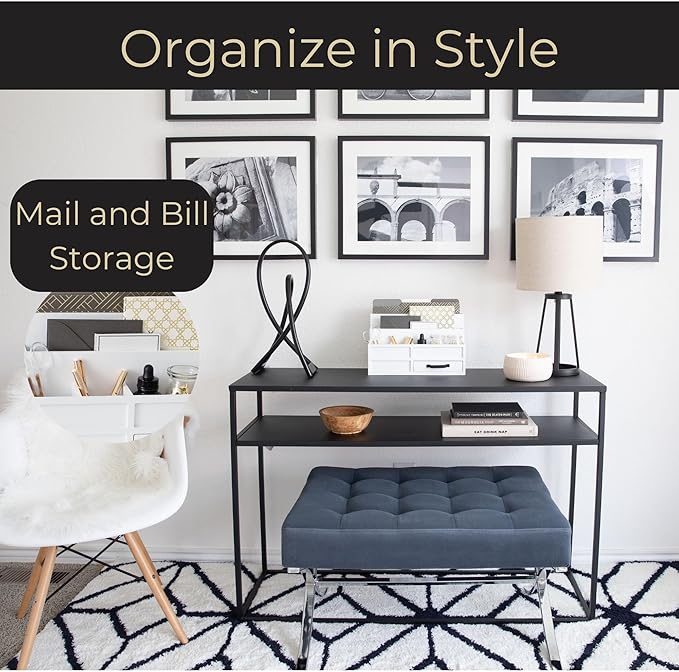BLU MONACO | White Desktop Organizer with Drawer Storage | Tabletop Organizer with Drawers for Paper Bills Mail | Wooden Mail Organizer for Countertop Workspace | with Drawer, Bill