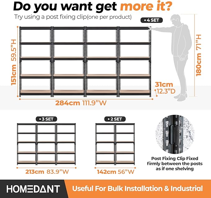 HOMEDANT 28" W 5 Tier Heavy Duty Garage Shelving Adjustable Metal Rack Storage Shelves Standing Shelf Unit Organizers Pantry Closet Black 1Pack