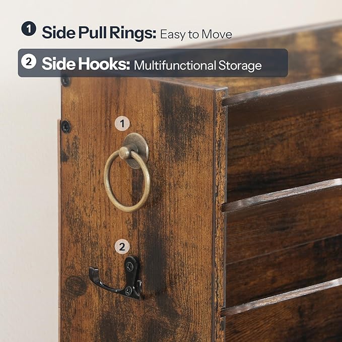 HOOBRO Wall File Organizer, Mail Organizer Wall Mounted, Wooden Literature Organizer, Construction Paper Organizer with Drawer Storage and 2 Hooks, for Office, Classroom, Home, Rustic Brown FG14WF01