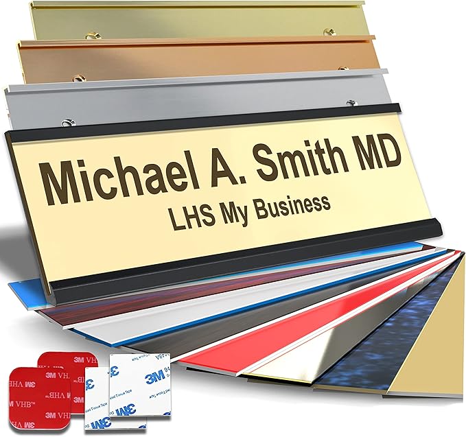 Custom Name Plate with Choice of Mounting for Walls, Doors, Cubicles, Hanging and More - Personalized Ivory Plastic Brown Letters - USA Made 2x12 - B5