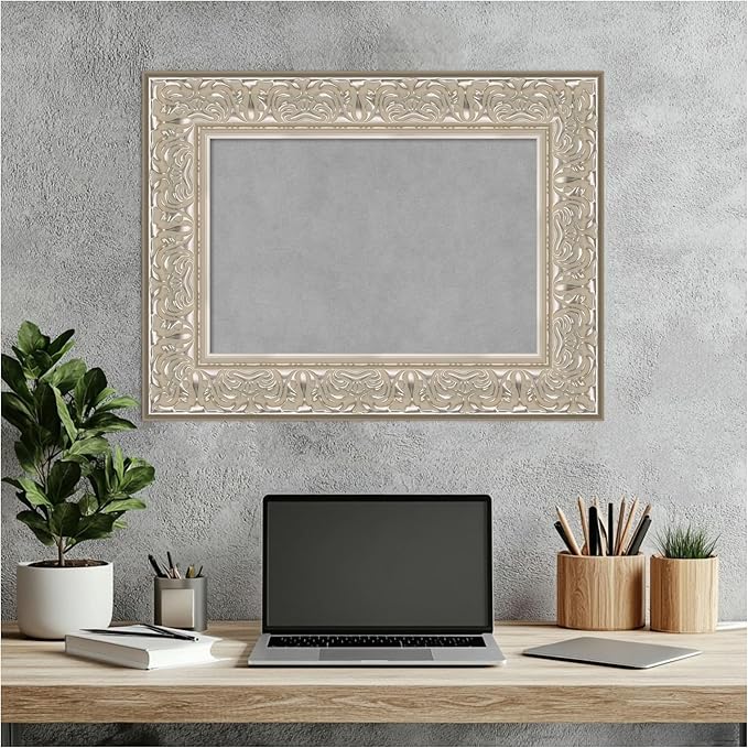 Amanti Art Silver Framed Magnetic Board 19x25 Small Vision Board for use with Magnets, 100% Metal Sheet to Display Items as Office Decor or for Home Organization in mudroom, Kitchen or Kids Room