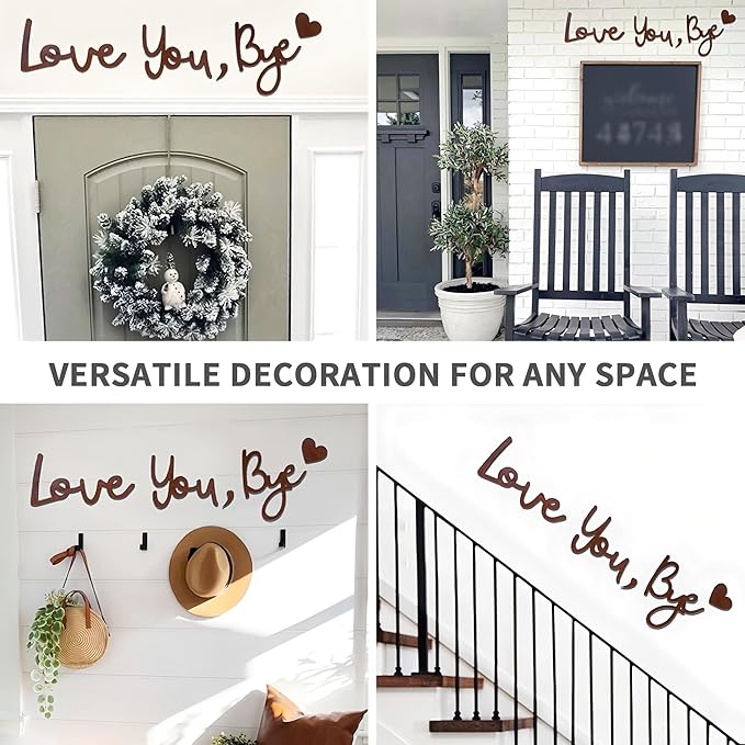 Home Decor Large Brown Love You Bye Wood Sign Boho Decor Wall Decor Express Love&Warm for Family Lover Living Room Farmhouse Wall Art Housewarming Gift Hallway Entryway Above Door Topper Decoration