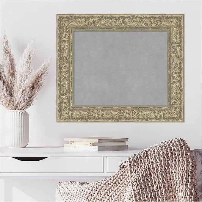 Amanti Art Silver Framed Magnetic Board 23x27 Small Vision Board for use with Magnets, 100% Metal Sheet to Display Items as Office Decor or for Home Organization in mudroom, Kitchen or Kids Room