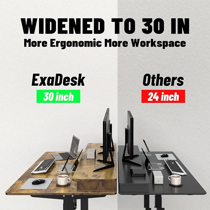 ExaDesk 55 * 30 Inches Electric Standing Widened Desk Adjustable Height with 4 Drawers, Double Storage Shelves Stand Up Desk, Home Office Workstation Sit Stand up Desk (Rustic Brown)