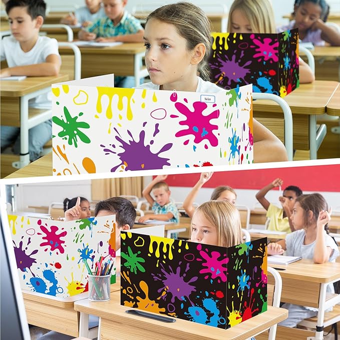 Cinrobiye 24 Pcs Inspirational Privacy Folders Standard for Students Cardboard Shields Test Privacy Boards Motivational Words Desk Dividers Shield for Classroom School Study Supplies (Ink)