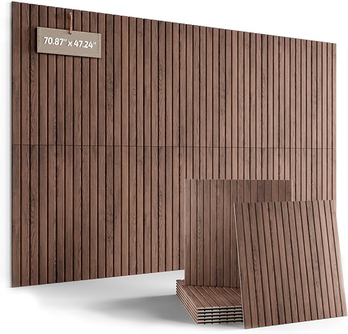 Fluxynara Large Felt Bulletin Board,Cork Board Alternative 70.87'' x 47.24'' Art Acoustical Wall Panels-6 Pack with 60 Adhesive Tabs,for Recording Studio/Home Offices-Walnut/Slat