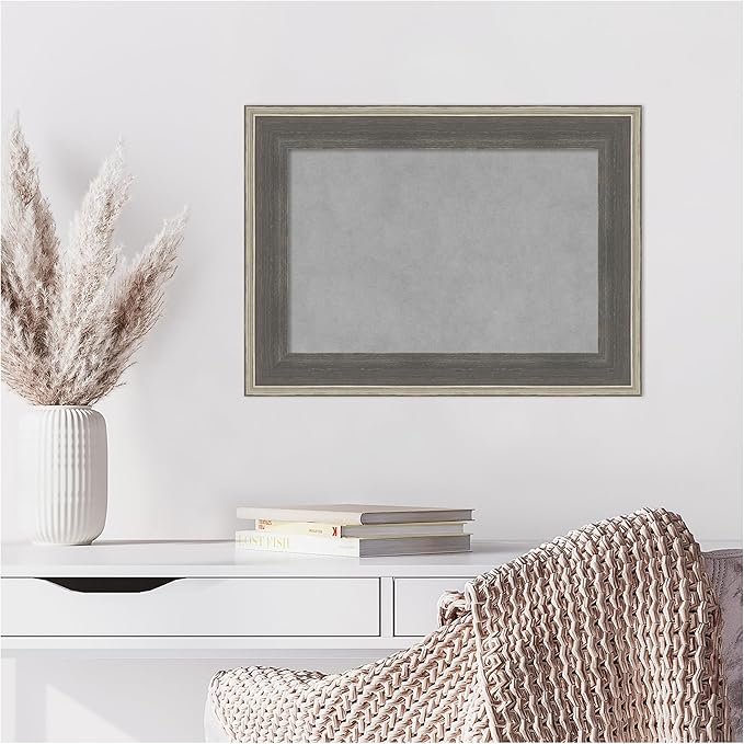 Amanti Art Grey Framed Magnetic Board 17x23 Small Vision Board for use with Magnets, 100% Metal Sheet to Display Items as Office Decor or for Home Organization in mudroom, Kitchen or Kids Room