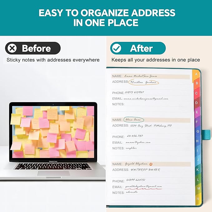 ZXHQ Address Book with Colorful Alphabetical Tabs (8.4" x 5.8") - Address Books for Seniors Hardcover Telephone and Contact Organizer, with Space for Important Website Passwords - Dark Green