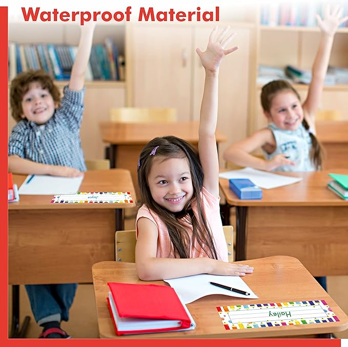 40PCS Desk Nameplates, Double Sided PET Film Desk Name Tags Erasable & Reusable Traditional Manuscript Name Plate Classroom Decoration for School Student (10” x 2.8”)
