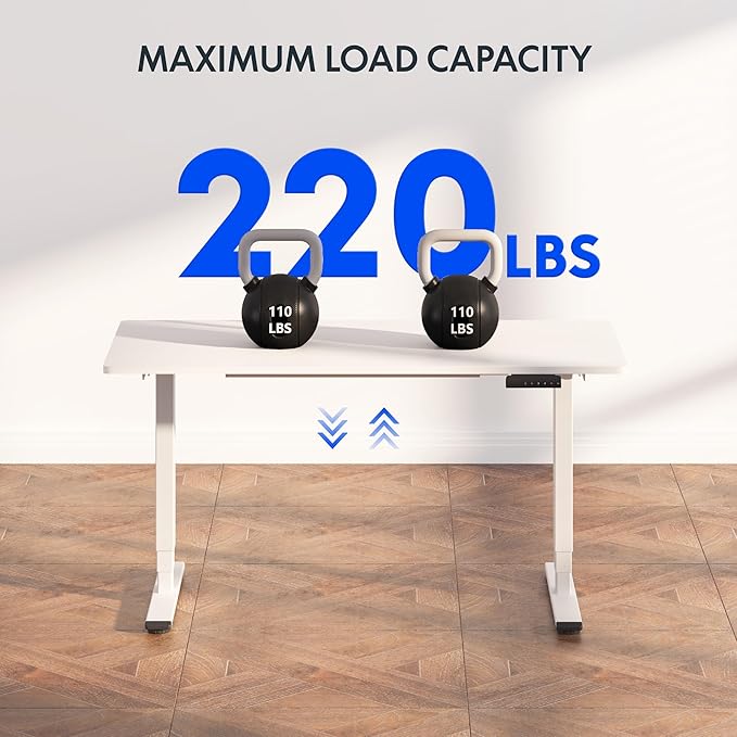 FLEXISPOT E6 3-Stage Dual Motor 60 x 24 Electric Standing Desk Sit Stand Up Desk, Holds 220 lbs, Adjustable Height w/Memory Presets, One-Piece White Desktop & White Frame, Ships in 2 Boxes