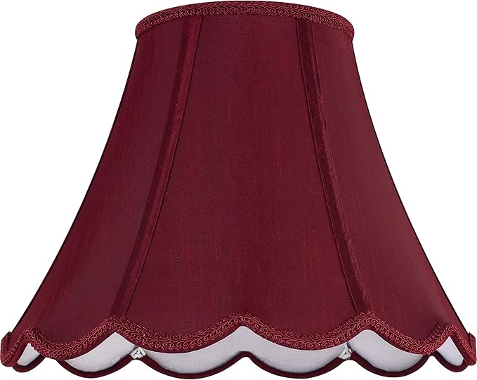 GOSO Scallop Burgundy Lamp Shades Set of 2 Medium Red, Bell Lamp Shade for Table Lamp,Floor Lamps Replac Braids with Petal Edges, 6×13×9.8 Inch Spider Easy Assembly Art Decor Shades for Bedroom