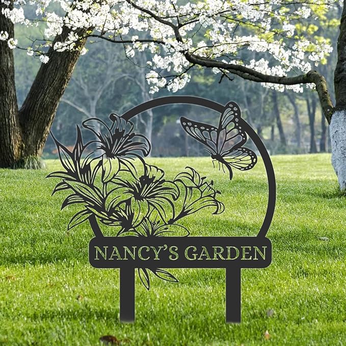 Personalized Garden Signs | Customized Metal Yard Sign Stakes | Custom Butterfly Garden Name Sign | Garden Signs to Personalize | Custom Yard Signs with Stakes | Garden Art Outdoor