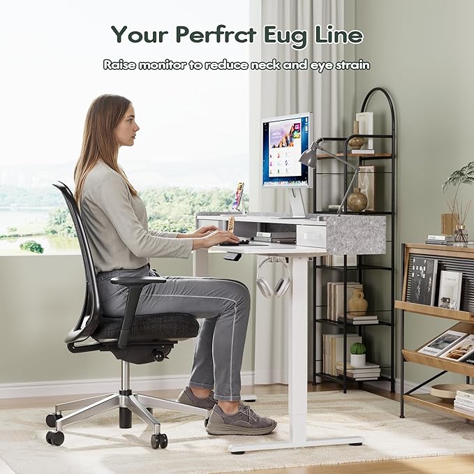 Homall Electric Standing Desk with 2 Drawers, Adjustable Height Computer Desk with Monitor Shelf Sit Stand Table with Splice Board Quick Install for Home Office (White, 63 Inch)