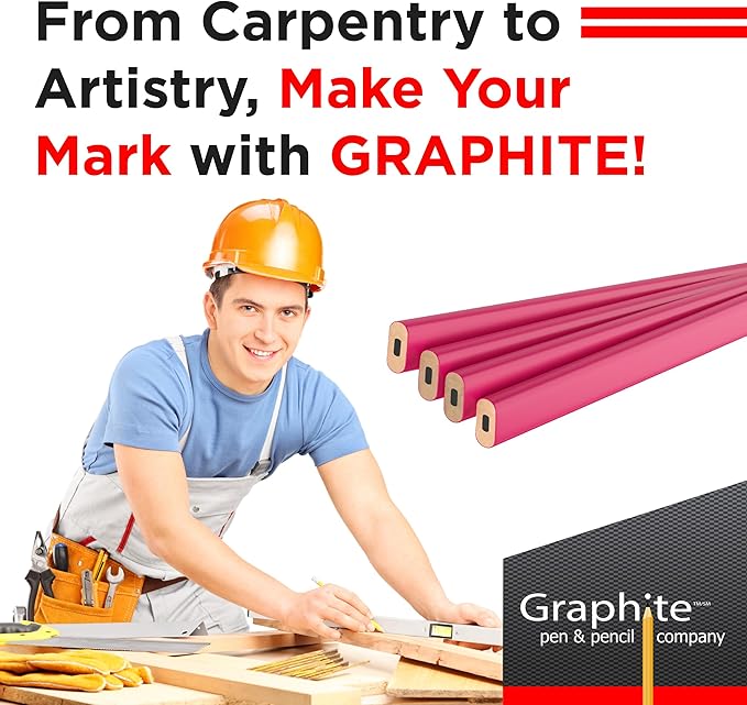 GRAPHITE Hard Lead Carpenter Pencils Bulk - (72) Pieces Lumber Wooden Pencil #2 (HB) - Neon Pink