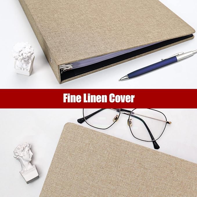 Vienrose 3 Ring Binder 1 Inch Round Rings with Linen Fabric Cover, Fits 8.5 x 11 Inch Paper, Durable Organizer for School, Office, Home, Recipes (2 Pack,Khaki)