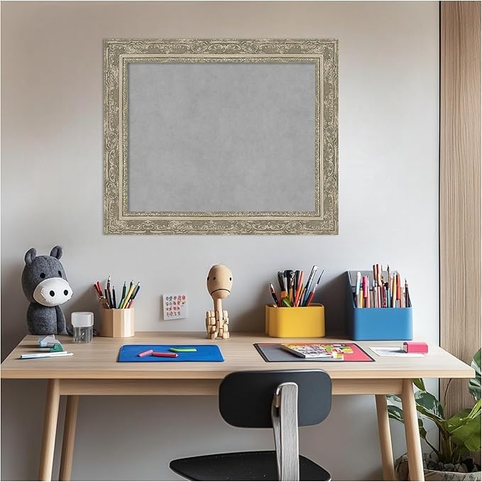 Amanti Art Silver Framed Magnetic Board 20x24 Small Vision Board for use with Magnets, 100% Metal Sheet to Display Items as Office Decor or for Home Organization in mudroom, Kitchen or Kids Room
