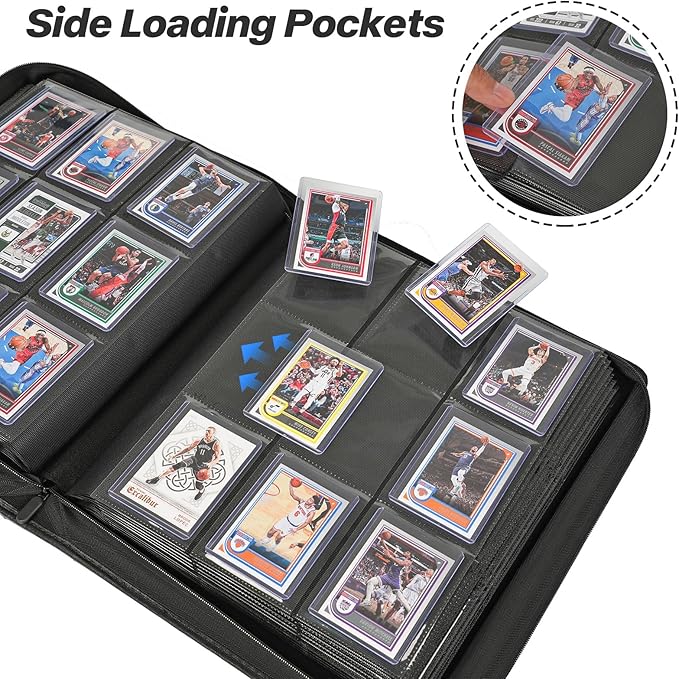 Sibonic 9 Pocket TopLoader Binder, Holds 360 3”x4” Toploader Hard Cases, Sleeves Card Collection Binder, 20 Double Sided Pages, Compatible with Trading & Sports Holder - Black