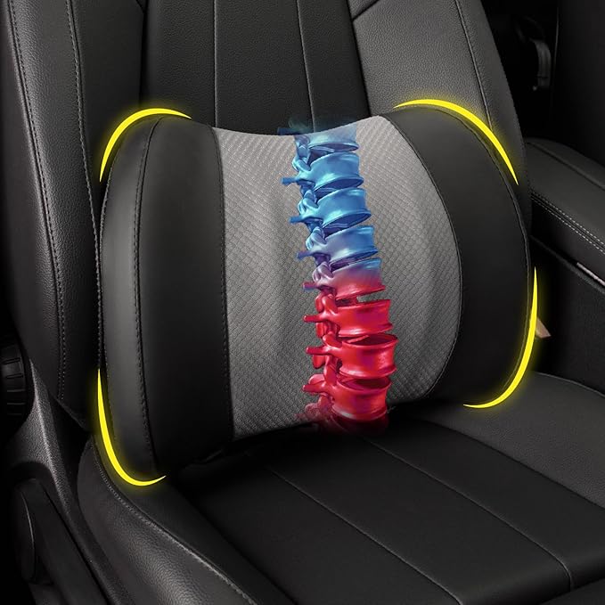 Lofty Aim Lumbar Support Pillow for Car, Memory Foam Lumbar Pillow for Lower Back Pain Relief - Back Cushion for Driving, Chair Support for Car-Office Chair, Wheelchair - Black&Gray