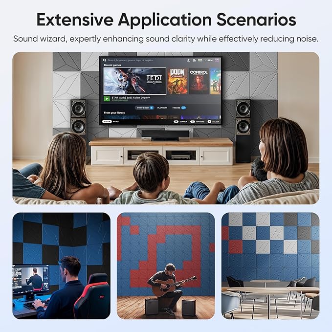 UNECHO 12 Pack 12" X 12" X 0.4" Acoustic Panels for Wall Sound Absorbing, P-Stripes Square Self-Adhesive Sound Panels, High Density Suitable for Multiple Scenarios(MoonLight Gray)