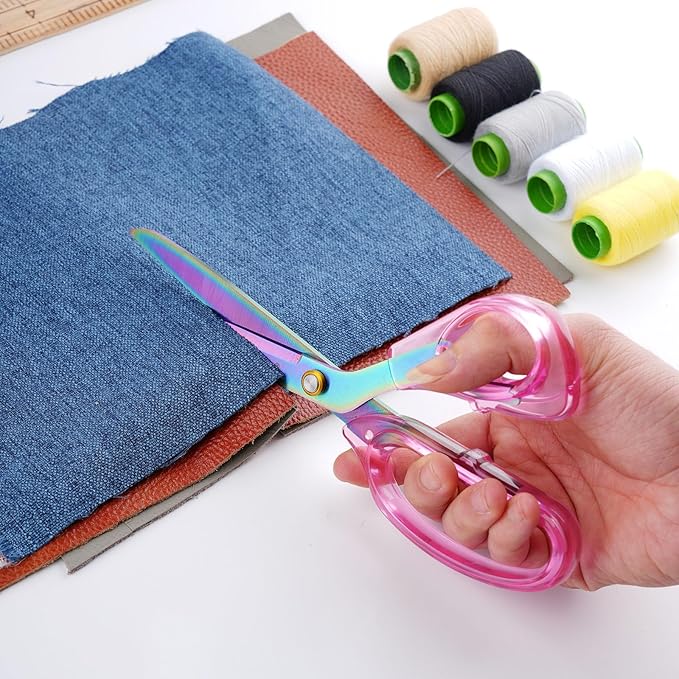 SCAIKTIG Acrylic Scissors Set, Office Scissors for Desk Heavy Duty, Pink Clear Comfort-Grip Handles and Titanium Coated Blades, Sharp Scissors all Purpose for Sewing, Art, Craft, School, Home Supplies