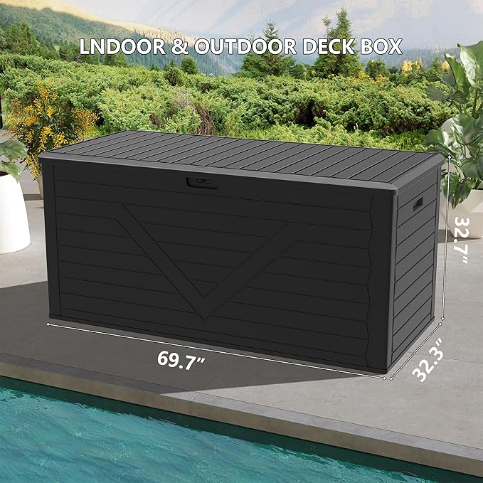 PATIOEASY Outdoor Storage Box 260GAL Waterproof Resin Deck Box,UV-Resistant Lockable Package Delivery Bin for Garden Tools,Large Patio Outside Cushions,Pool Accessories Supplies,Chest,Furniture,Brack