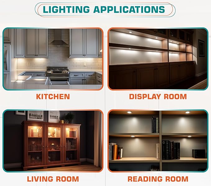 Lvyinyin Single LED Kitchen Under Cabinet Puck Light, 120V Direct Wall Plug in Closet Cupboard Night Light, Easy to Mount, Inline On Off Switch, White Wires, 2 Packs, Warm White