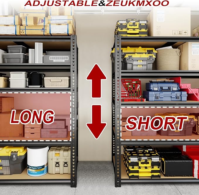 ZEUKMXOO Garage Racks for Storage，5-Tier Adjustable Garage Shelving Storage Shelves,2400LBS Capacity Heavy Duty Shelving for Carport Warehouse Basement,72" H x40 W x20 D
