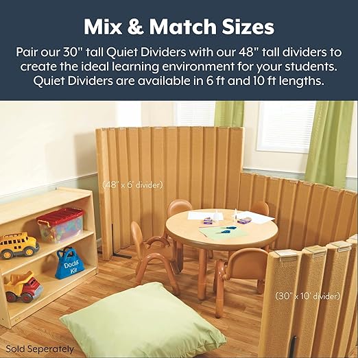 Angeles, Quiet Divider with Sound Sponge 48" x 6' Wall in Natural Tan, Free-Standing Classroom Partition for Enhanced Classroom Productivity and Noise Reduction