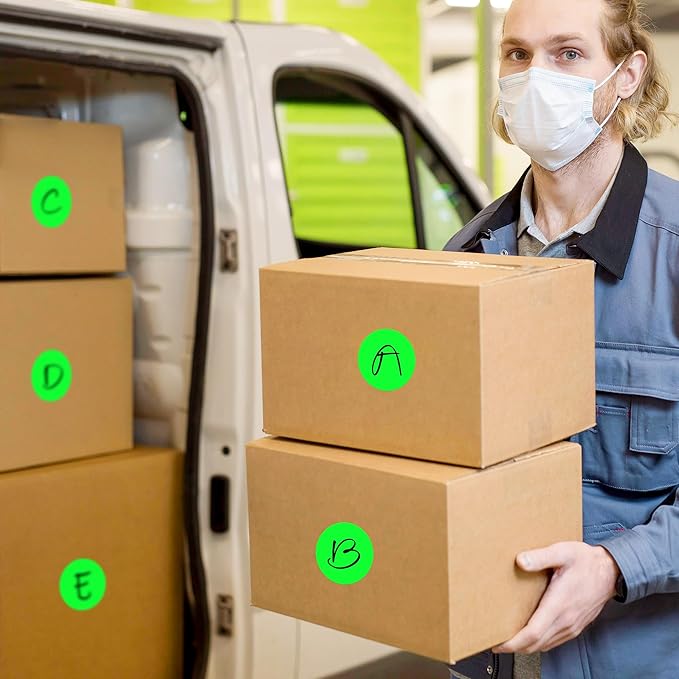 2 Inch Color Coding Round Labels (2000Pcs, 4 Rolls) - Round Colored Dot Stickers for Inventory, Pantry, Warehouse Organization - Fluorescent Green Circle Dot Labels