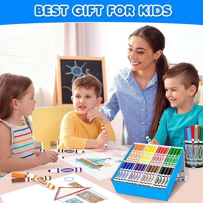 TooyBing Washable Markers Bulk (288 Count), 8 Assorted Colors, Washable Markers for Kids Classroom School, Broad Tip Durable for Back to Classroom Art School Supplies Essentials