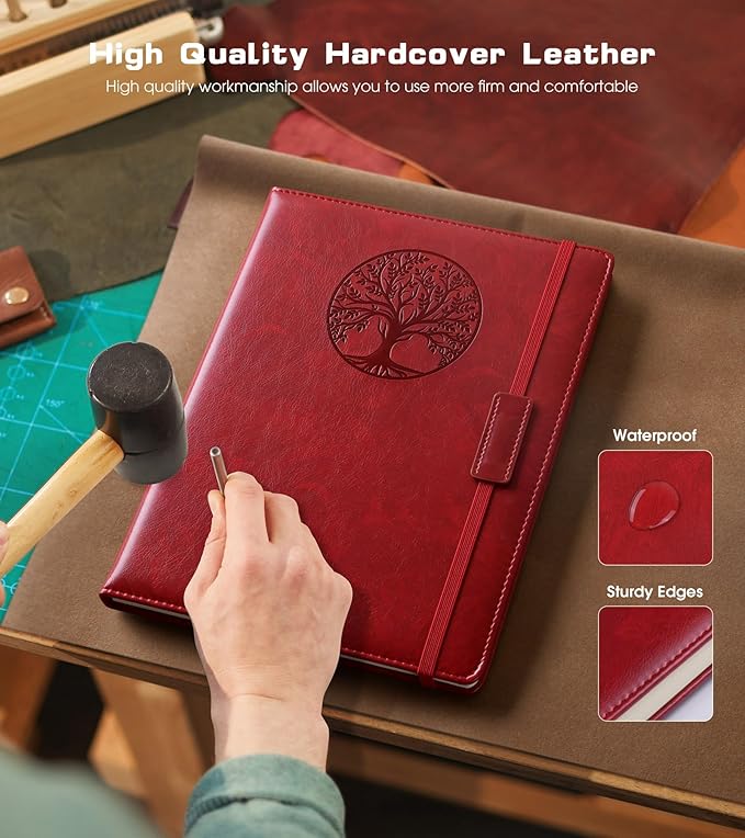 Biuwory Lined Journal Notebook for Women Men,256 Pages A4 Large Hardcover Leather Journals for Writing,Travel,Business,Work,School,College Ruled Notebooks for Note Taking, Diary Notepad 8.6"×11"