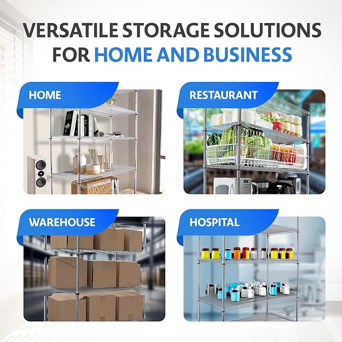 4000 LBS Heavy Duty Wire Rack 48 x 18 x 76, 5-Tier NSF Commercial Rolling Rack with Wheels, Chrome Metal Shelving Unit for Garage, Kitchen, Warehouse, Adjustable Storage Shelf, Crescent