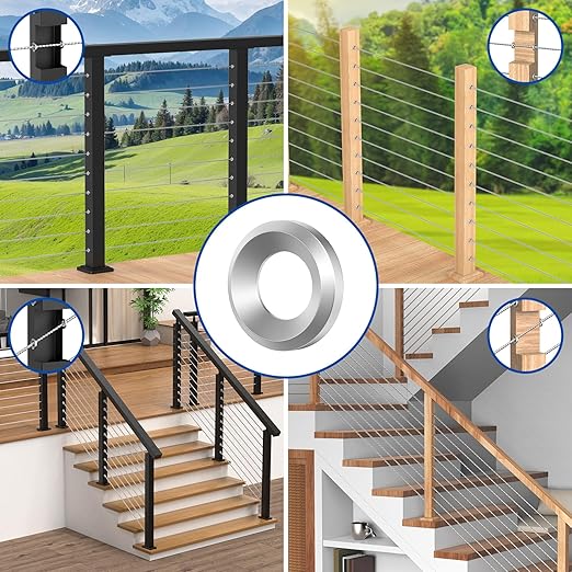 BLIKA 20Pack Cable Railing Adhesive Sleeves for 1/8" 5/32" 3/16" Wire Rope Cable, T316 Stainless Steel, 2.8mm Thickness Cable Railing Protector Adhesive Sleeves for Deck Stair Cable Railing Post Kits