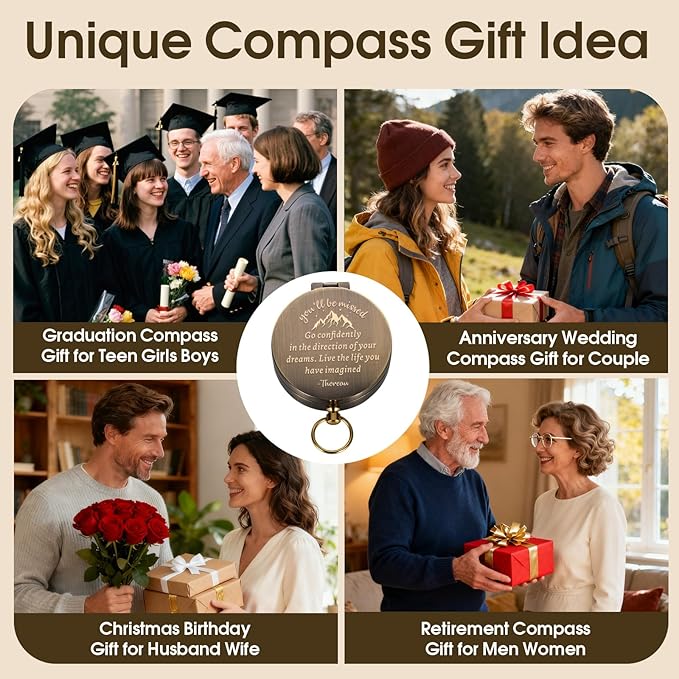 Retirement Gifts for Men, Compass Gifts, You Will Be Missed Vintage Compass Present for Men, Farewell Going Away Goodbye New Beginnings Gifts for Coworkers Colleague Employee,Dorm Room Essentials