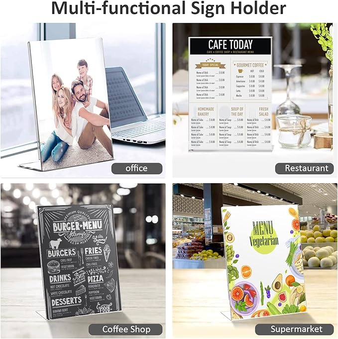 Ludery 8.5x11 Inches Acrylic Sign Slant Back Holder, Plastic Display Stand,Brochure Holder, Table Top Sign Holder For Office, Home, Store, Restaurant(12pack)