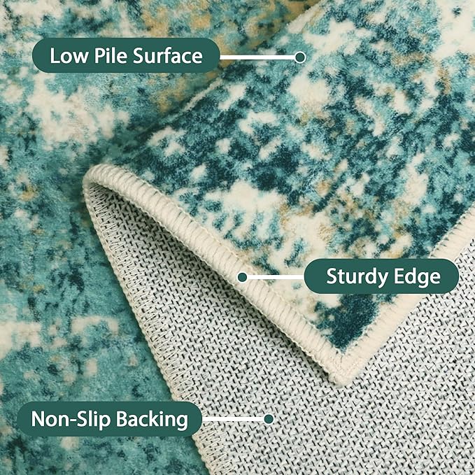 GENIMO 8x10 Area Rugs, Modern Living Room Rugs, Large Machine Washable Rug Non-Slip, Soft Pet Friendly Rugs for Bedroom, Playroom, Dining Room, Emerald Ripples