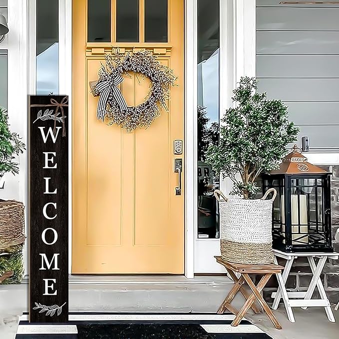 Welcome Porch Sign Decor Wooden Hanging Sign Door Porch Standing Decorative Signs Plaques for Front Door Farmhouse Outdoor Indoor Welcome Sign 47.2"H（black）