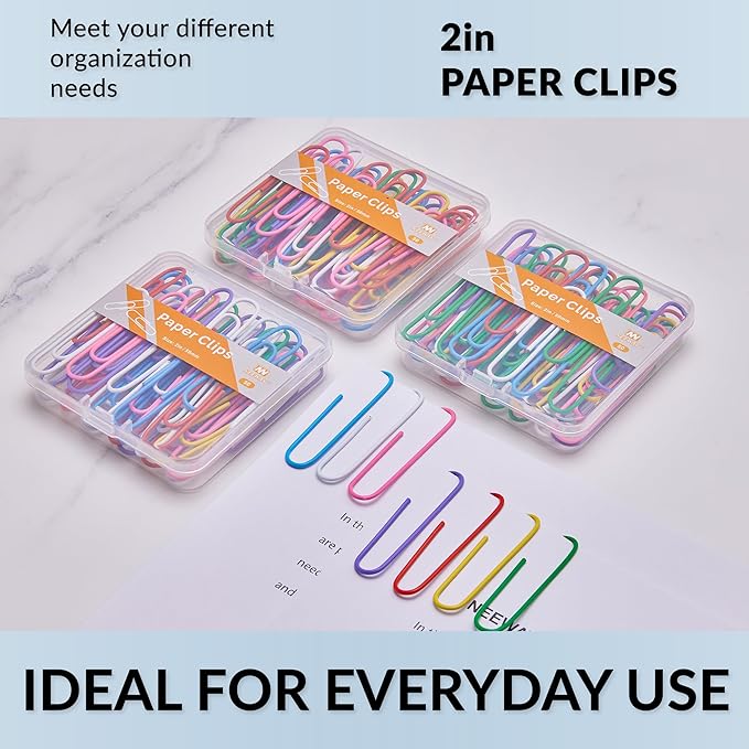 NEEWAY Colorful Large Paper Clips, 2 Inch Jumbo Paper Clips, 150 Count, 3 Pack of 50 (Multicolor)