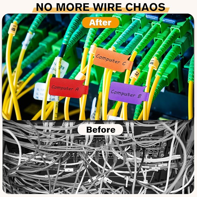 SummerBrite 36-Pack Large Cable Labels with 40 Write-On Stickers, Reusable 8-Color Wire Tags for Electronics, Cord ID & Cable Management for Home Office, PC Network - Rectangle