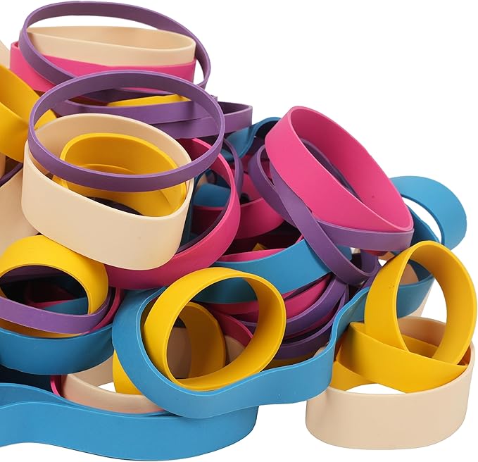 65Pcs Rubber Bands Assorted Sizes Colors 6 sizes #82#84 size94 size64 size107 Mixed wide Elastic Bands for for Survival Office Supply Tactical Rubber Bands