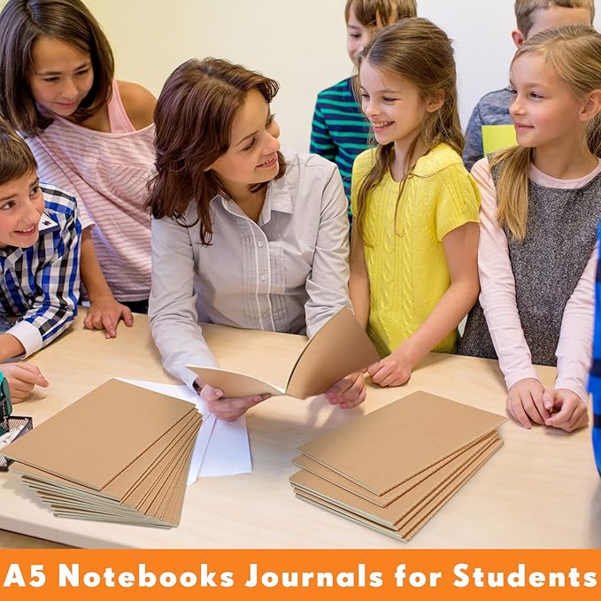 Mimorou 100 Pcs Journals Notebooks Bulk - Kraft Softcover A5 Small Notebooks 5.5 Inch x 8.3 Inch Notepads with 60 Page 30 Sheet for Writing Sketch Travel Office Supplies(Brown,Lined)