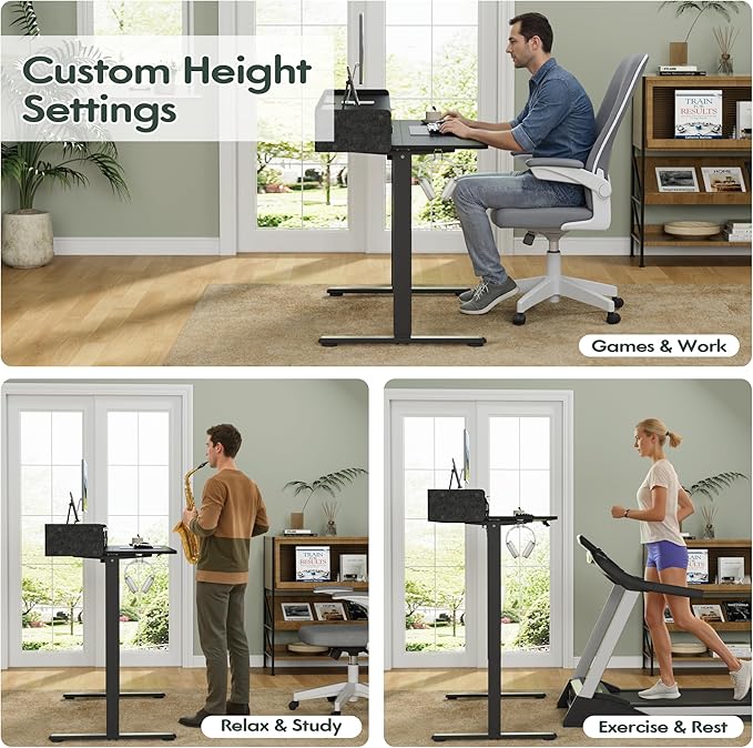 Homall Electric Standing Desk with 2 Drawers, Adjustable Height Computer Desk with Monitor Shelf Sit Stand Table with Splice Board Quick Install for Home Office (Black, 55 Inch)